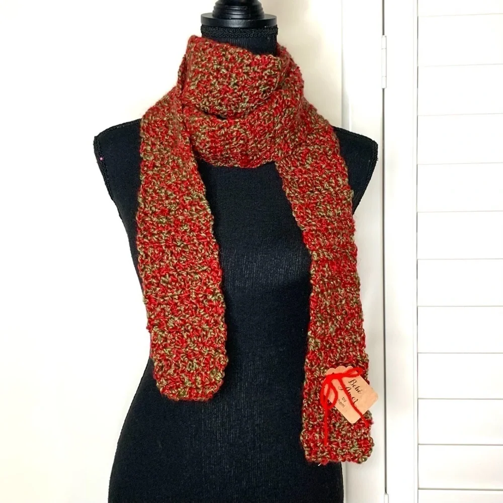 🔥 NWT Handmade Crochet Scarf Green Red Gold New